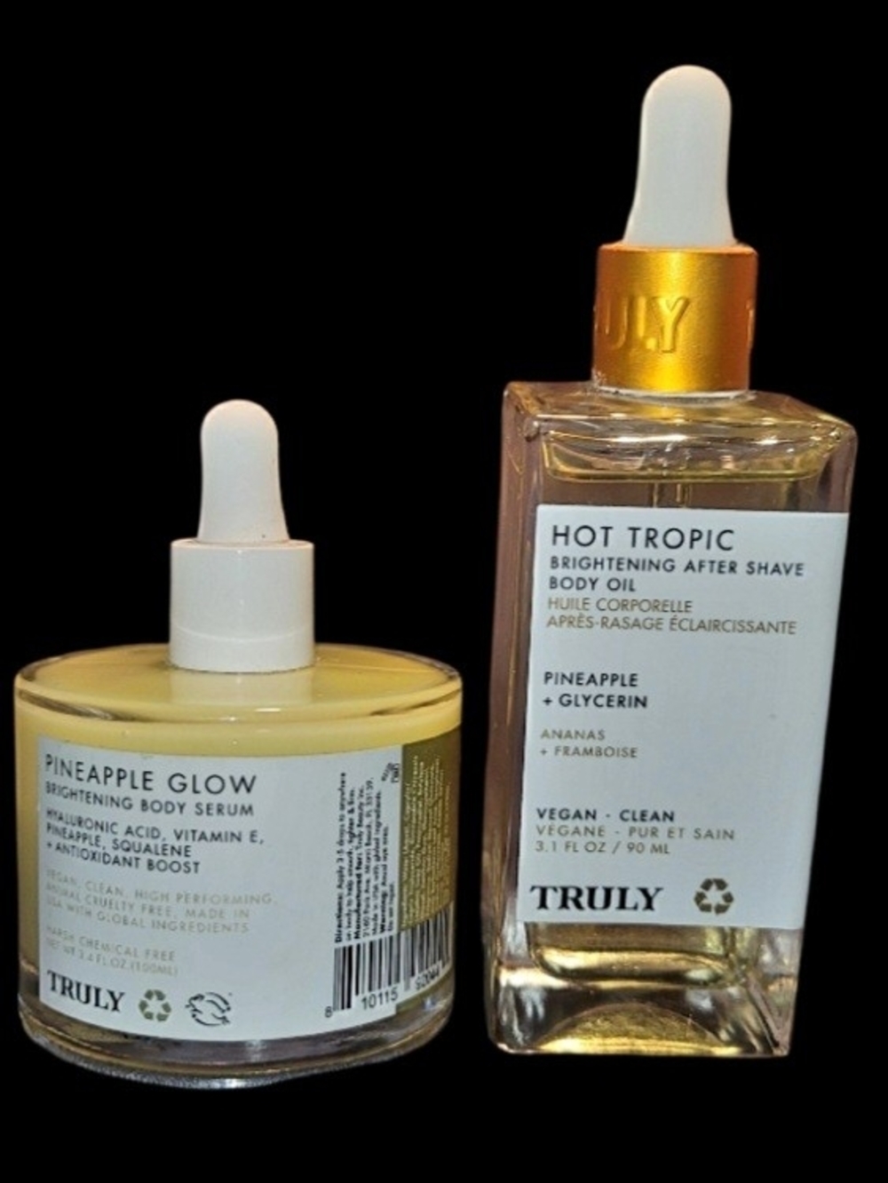 TRULY Pineapple Glow Serum 3.4 oz & Hot Tropic Body Post Shave Oil 3.1 oz NWOB